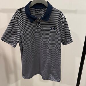 Under Armour Navy Striped Kids Polo Shirt Size S